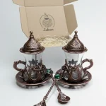 Набір 2 турецькі чайні чашки Армуди 130 мл мідь з ложками та подарунковим пакуванням