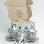 Набір 2 турецькі чашки для кави Мереживо 110 мл срібло з ложками та подарунковим пакуванням