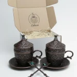 Набір 2 турецькі чашки для кави Мереживо 110 мл мідь з ложками та подарунковим пакуванням