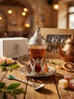 Набір турецька чайна чашка Армуд 130 мл срібло з ложкою та подарунковим пакуванням