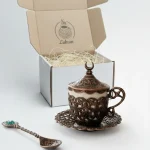 Набір турецька чашка для кави Мереживо 110 мл мідь з ложкою та подарунковим пакуванням