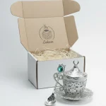 Набір турецька чашка для кави Мереживо 110 мл срібло з ложкою та подарунковим пакуванням