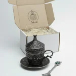 Набір турецька чашка для кави Тюльпан 110 мл темне срібло з ложкою та подарунковим пакуванням