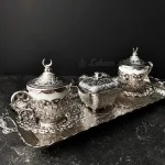 Подарунковий турецький набір для кави Мереживо срібло на підносі