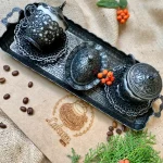 Подарунковий турецький набір для кави Мереживо темне срібло на підносі