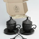 Набір 2 турецькі чашки для кави Тюльпан 110 мл темне срібло з ложками та подарунковим пакуванням