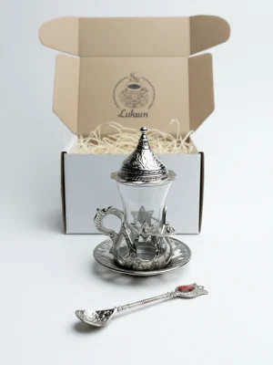 Набір турецька чайна чашка Армуд 130 мл срібло з ложкою та подарунковим пакуванням