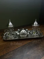 Турецький подарунковий чайний набір Армуди на підносі, 2 персони, колір срібло