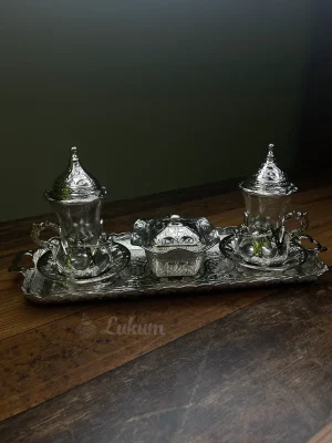 Турецький подарунковий чайний набір Армуди на підносі, 2 персони, колір срібло