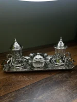 Турецький подарунковий чайний набір Армуди на підносі, 2 персони, колір срібло