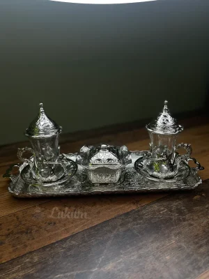 Турецький подарунковий чайний набір Армуди на підносі, 2 персони, колір срібло