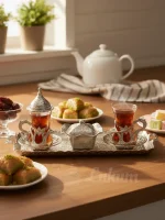 Турецький подарунковий чайний набір Армуди на підносі, 2 персони, колір срібло